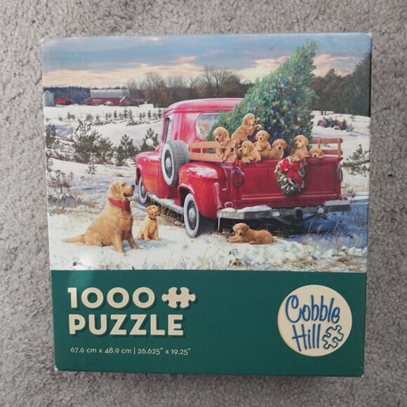 Cobble Hill Puzzle - Christmas Puppies in Red Truck w/Tree - Picture 2 of 5